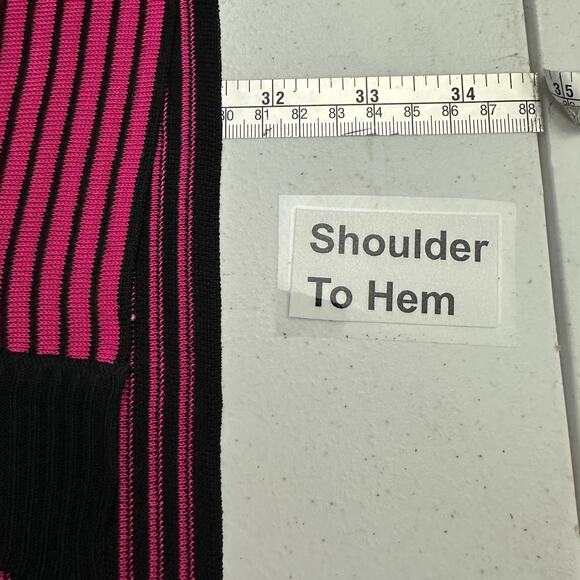 Ming Wang Womens Sleeveless Knit Cardigan Size‎ L Pink Black Striped Open Front - Picture 7 of 8